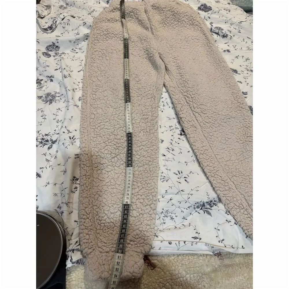 Missguided Women's Beige Teddy Sherpa Jogger Pants Size 2 Casual